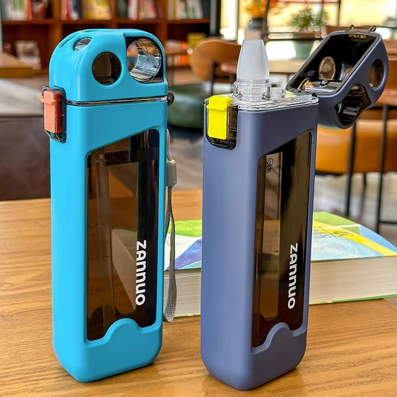 Square Sports Water Bottle - Sleek Portable Design with Straw, Bpa-Free Plastic for Kids & Adults, Small Capacity&Heat-Resistant